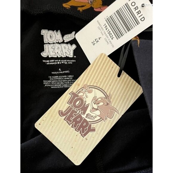 Warner Bros +4 Black Stretch High Waist Tom and Jerry Graphic Cotton Crop Pants - Picture 6 of 6